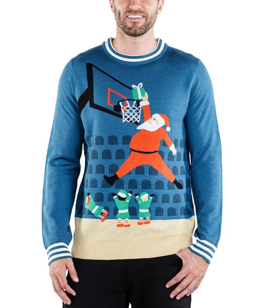 Tipsy Elves - Wholesale Knit Sweater - Men's - Jingle Baller - Men's Basketball Santa Christmas Sweater