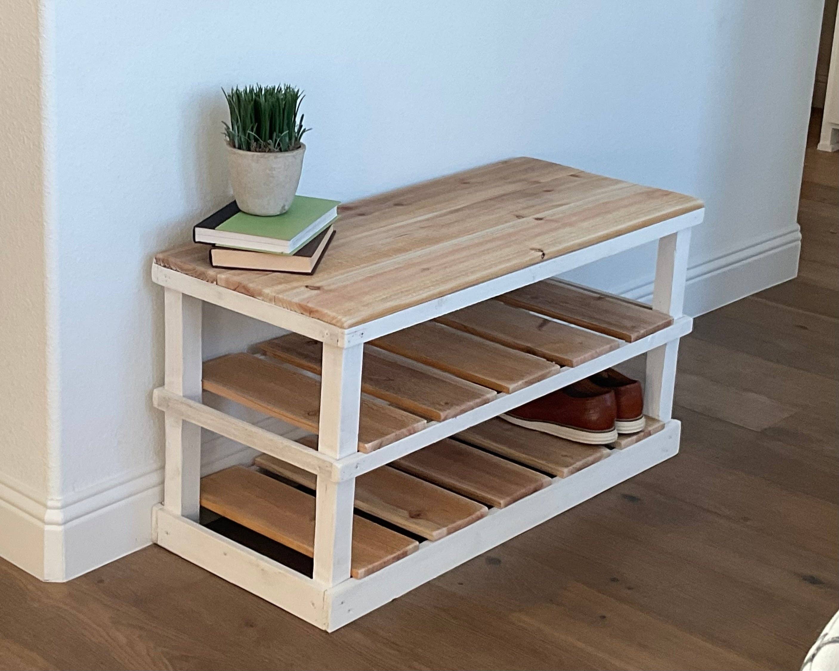 Intrinsic Haven - Vente Étagères à chaussures - Banc-rangement rustique en bois à deux étages pour chaussures24