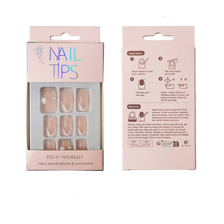 Pearl Decor Rose Squoval Fake Nail Set NA1201-90 (12PC) for wholesale by TAPA fashion