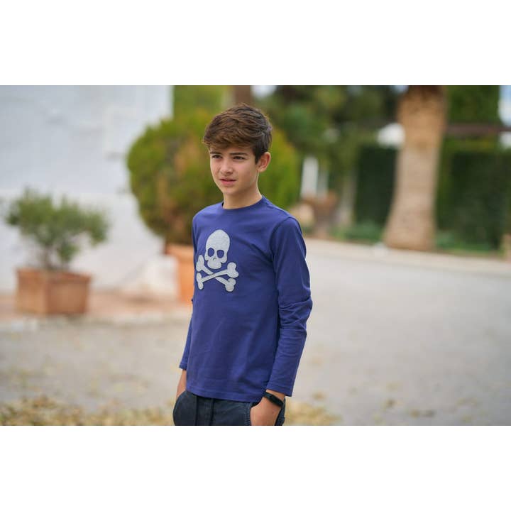 Navy Blue Skull Kid's T-Shirt for wholesale by La ormiga