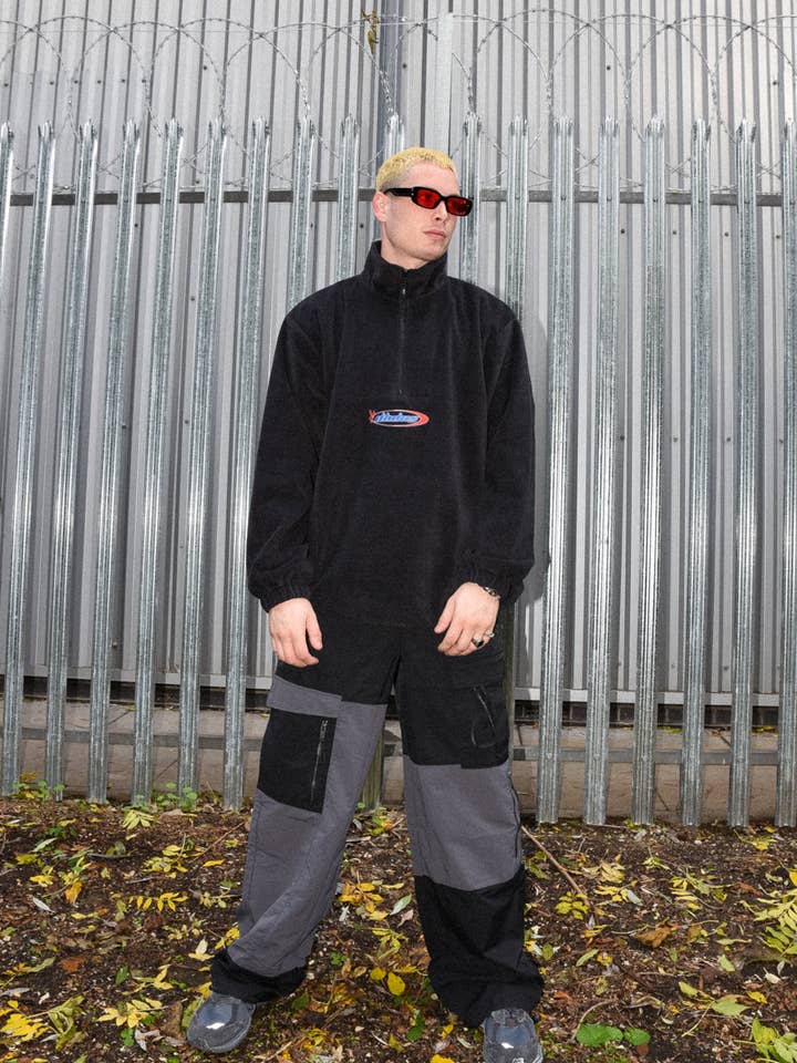 Fleece in Black with Futuristic Logo Embroidery for wholesale by Dream But Do Not Sleep