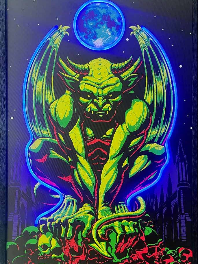 Gargoyle Framed Neon Light Canvas Print (24"x36") for wholesale by Scorpio Posters