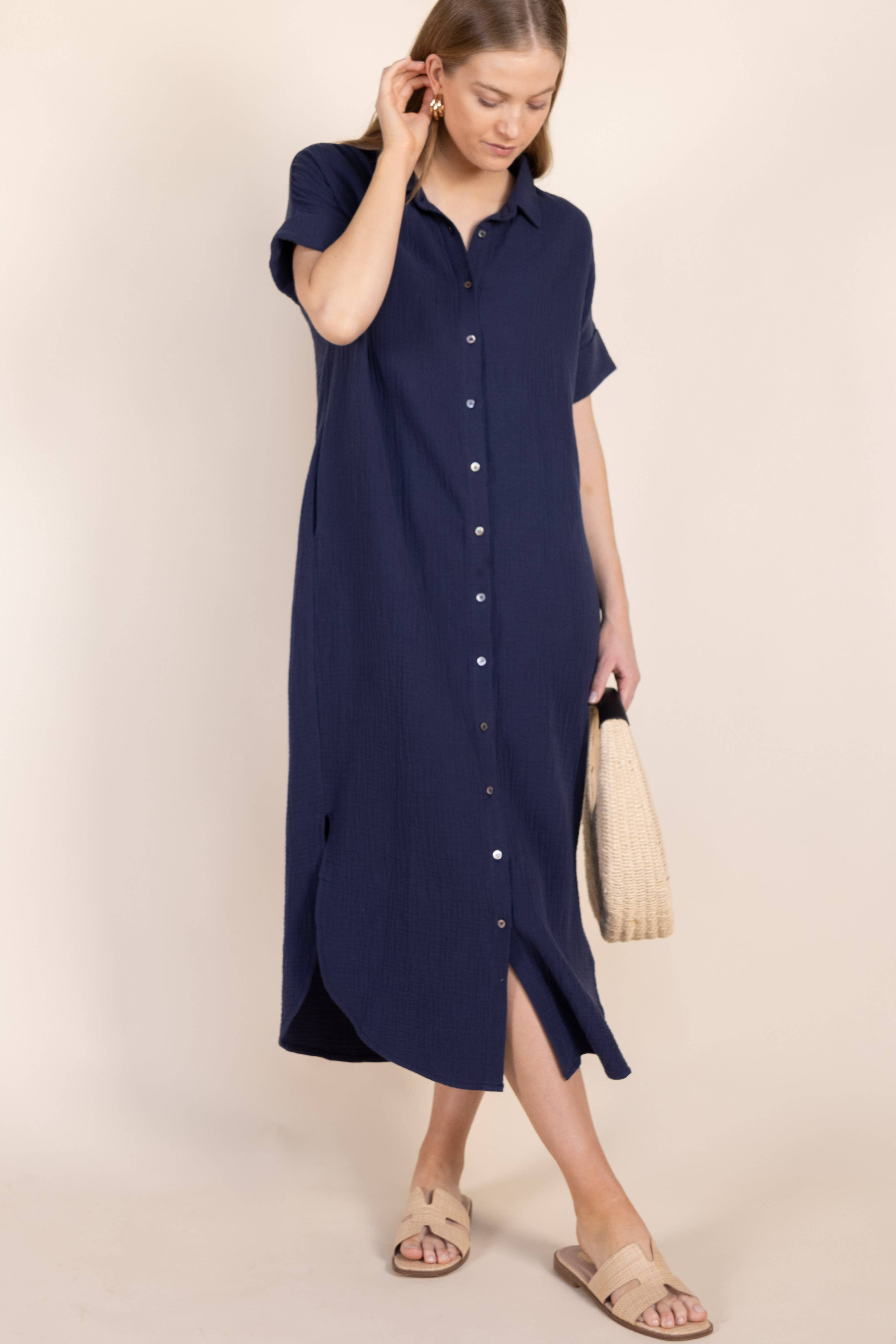 Before You Collection - Wholesale Dress - Women's - 3-Ply Heavy Gauze Button Up Shirt Dress8