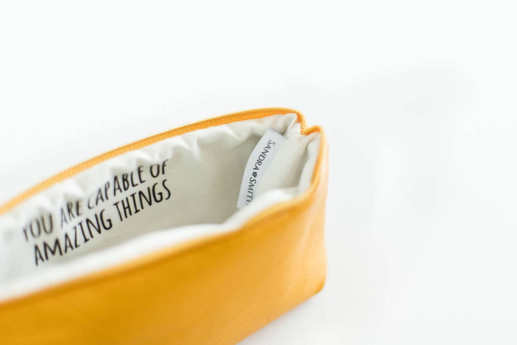 SANDRA SMITH LLC - Wholesale Pencil Case/Pouch - Hi Again Love You - Mustard Faux Leather Pencil Pouch2