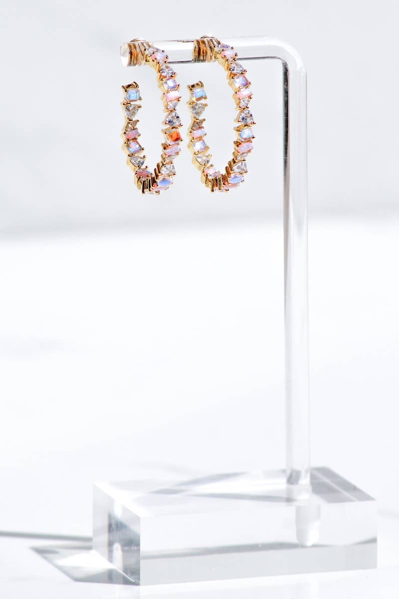 Native Gem - Vendita all'ingrosso Orecchini a cerchio - Orecchini a mini cerchio Vienna in opale rosa e vermeil in oro 14k2