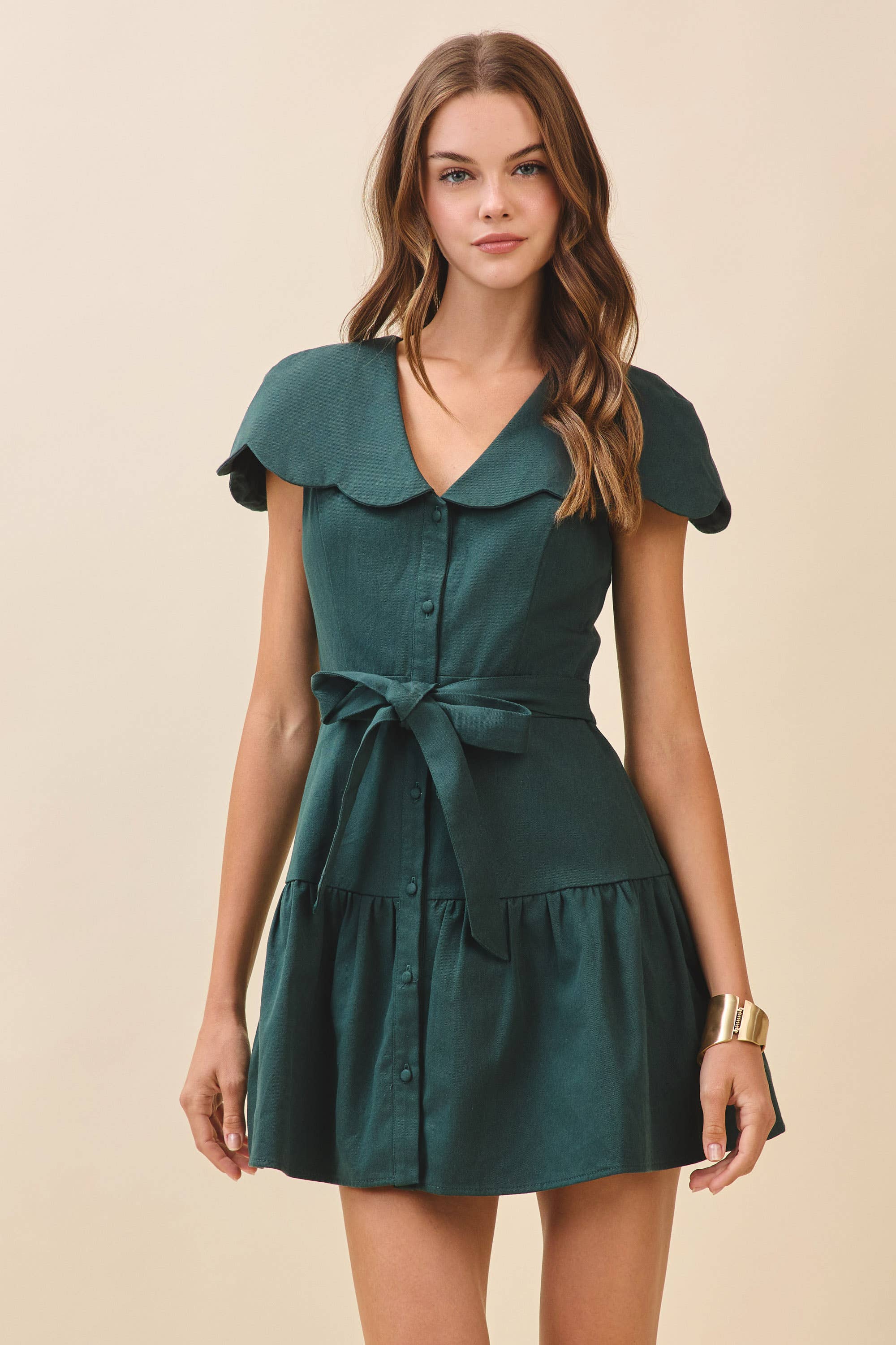 TCEC - Wholesale Dress - Women's - CD06011-Fit And Flare Oversized Scalloped Collar Dress1