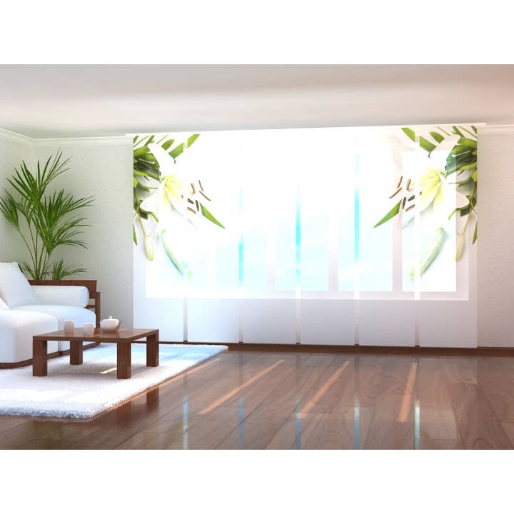 Set of 6 Wonderful White Lilies Panel Curtains for wholesale by IlyDecor