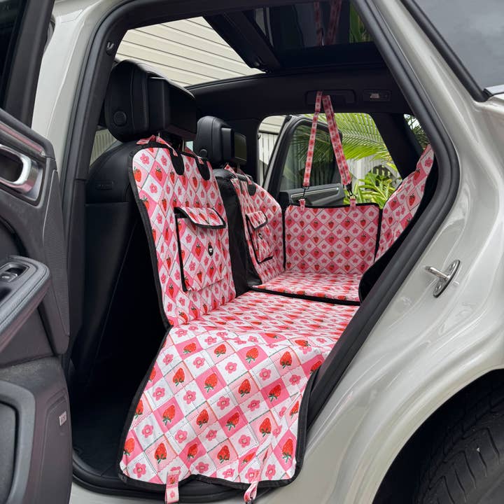 Strawberry Patch: Deluxe Hard Base Hammock Car Seat Cover for wholesale by Pablo & Co. Boutique