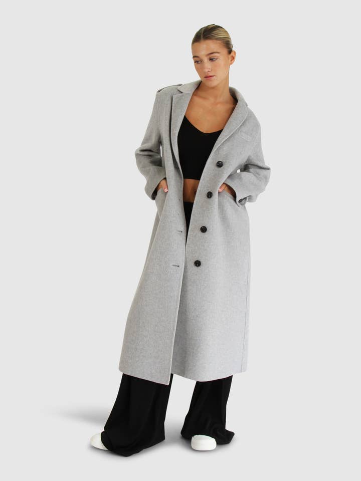 Tainted Love Longline Coat - Grey Marle for wholesale by belle & bloom