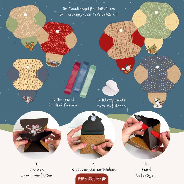 Papierdrachen - Wholesale Gift Bag Set/Pack - Paper kite gift wrapping handbags winter animals2