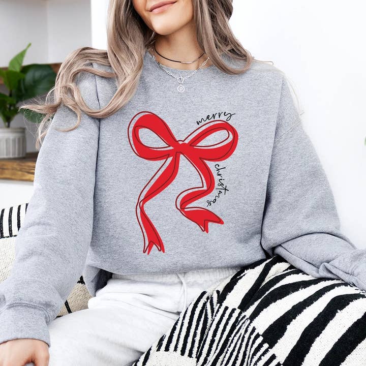 Frohe Weihnachten Schleife Weihnachts-Crewneck für den Großhandel von Talking Too Loud Apparel