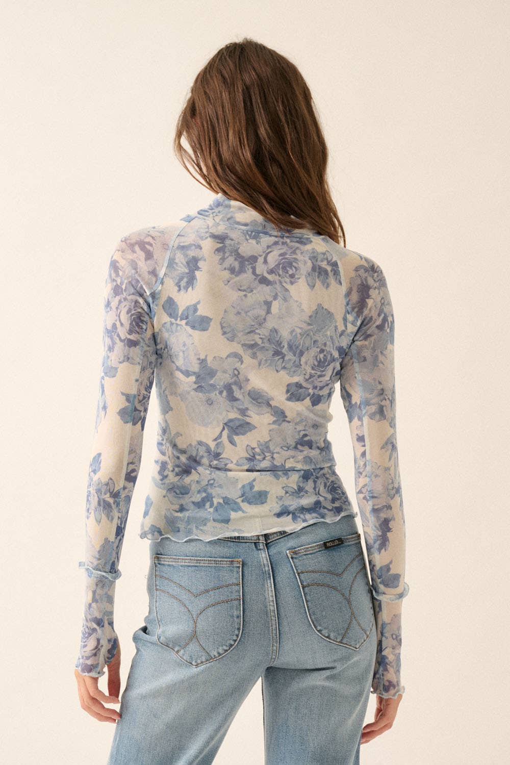 Promesa USA - Wholesale Blouse - Women's - Floral Mesh Mock-Neck Thumbhole Top8