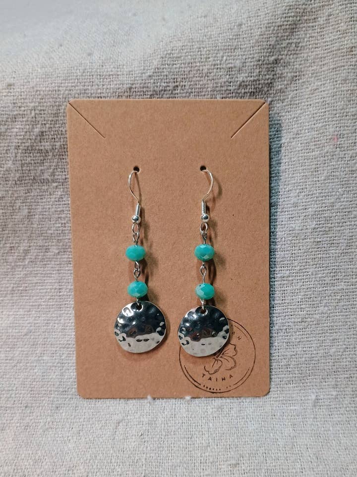 Turquoise Earrings - Hammered Silver Discs | American Taína for wholesale by American Taina Crafts