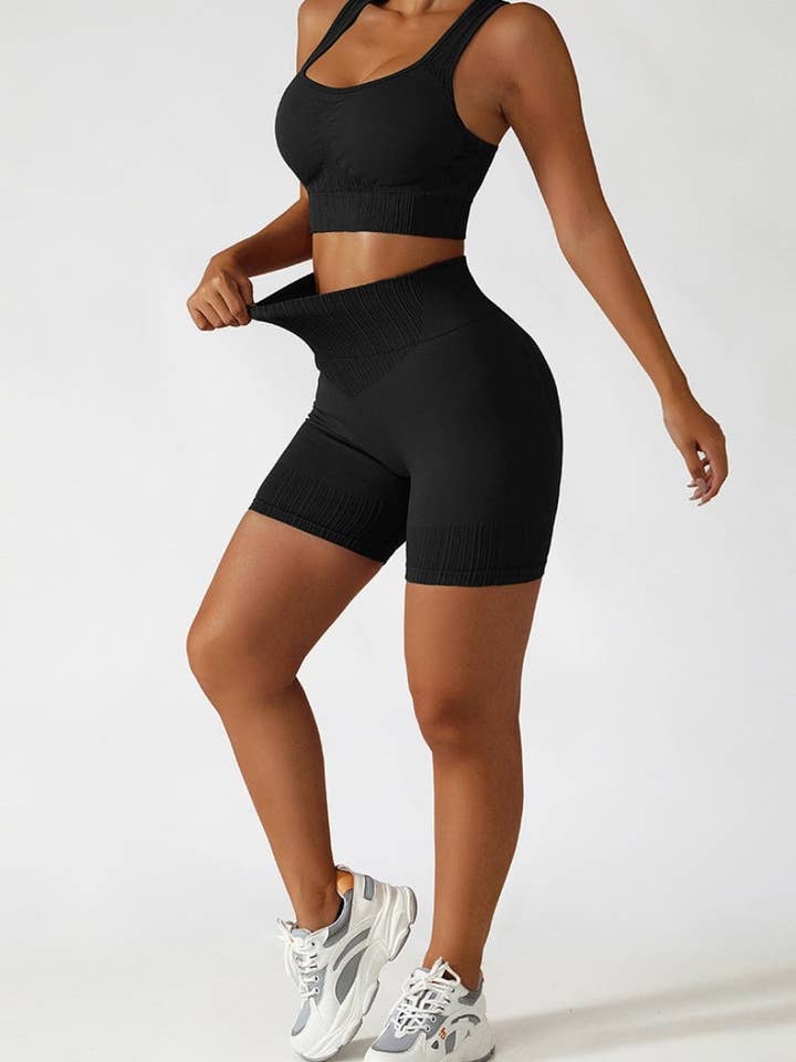 Active by Anna-Kaci – wholesale Activewear set – Women′s – Racerback Sports Bra & Sculpting High Waist Shorts Set25