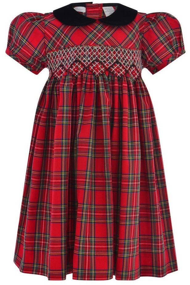 Julius Berger & Carriage Boutique - Wholesale Jurk - Kinderen - Geruite jurk met korte mouwen voor babymeisjes en handgesmokt ontwerp0