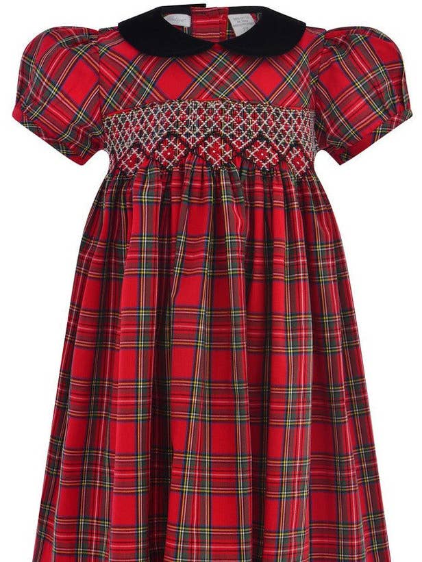 Julius Berger & Carriage Boutique - Wholesale Jurk - Kinderen - Geruite jurk met korte mouwen voor babymeisjes en handgesmokt ontwerp0