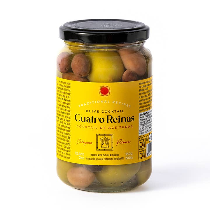 Triana Olivas. Olive Cocktail Four Queens. Cuatro Reinas. for wholesale by meDINEterranean