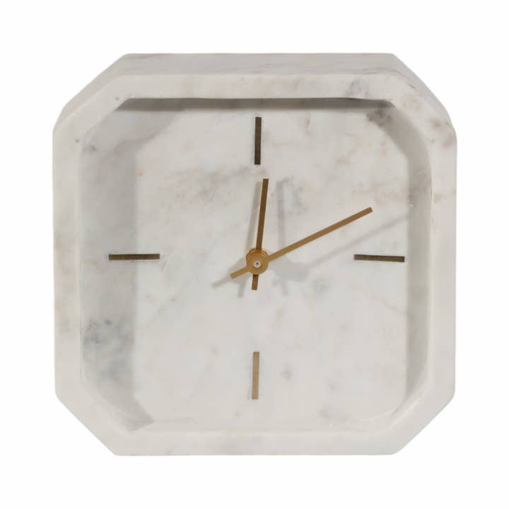 Sagebrook Home - Wholesale Desk Clock - White/Gold 8 in. Modern Marble Octagon Table Clock4