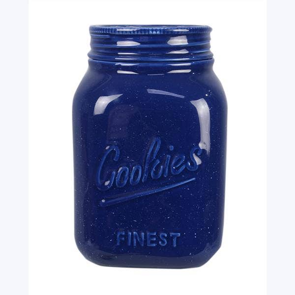 Ceramic Blue Mason Jar Shaped Cookie Jar for wholesale by Young's