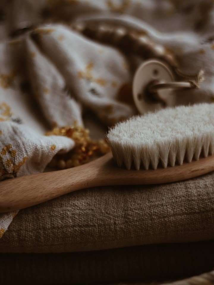 Natural Hairbrush & Cotton Bag for wholesale by Sienna Designs Co