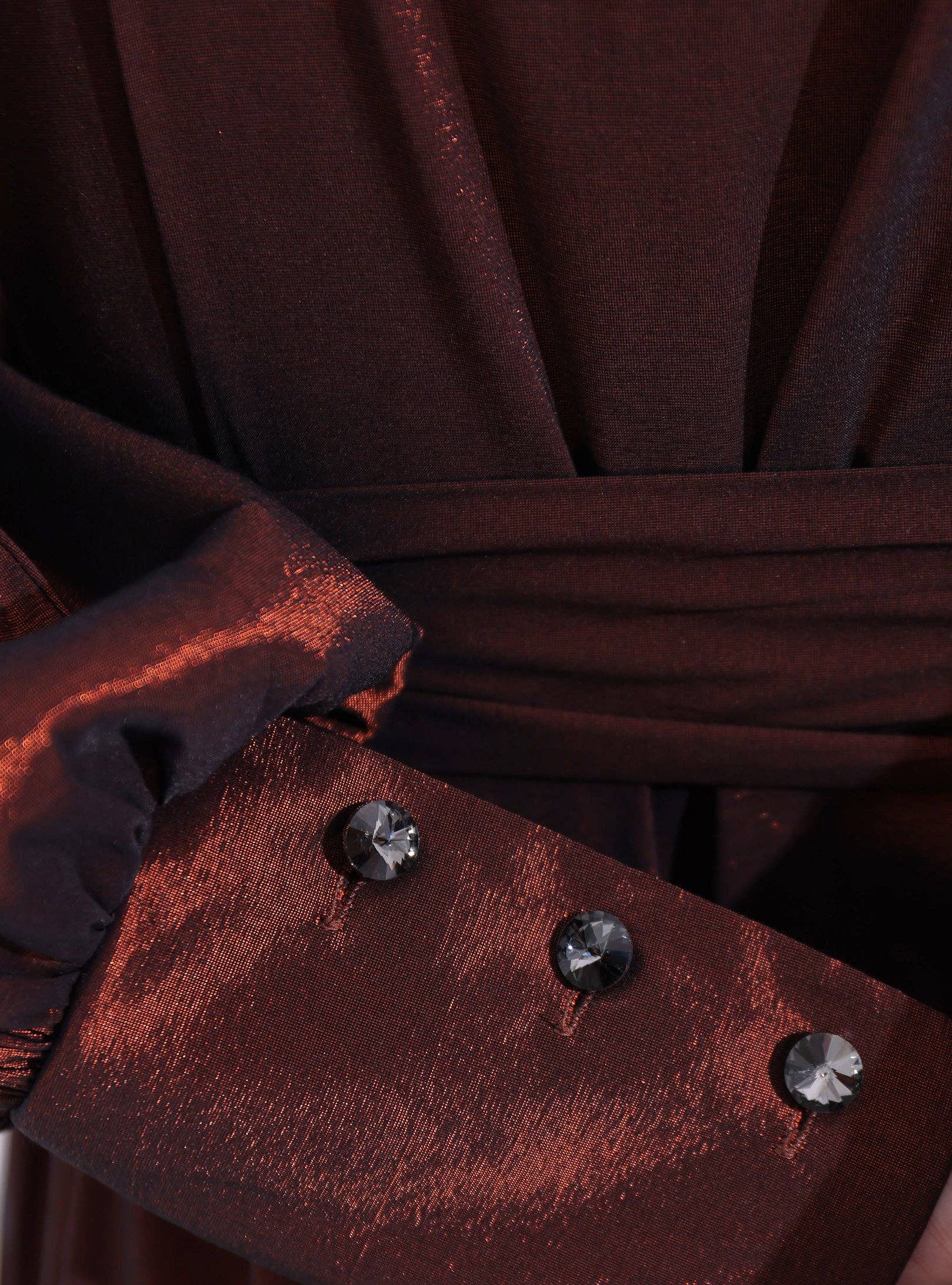 Store WF - Vente Robe – femme - Robe maxi en taffetas métallisé bronze avec boutons en cristal4