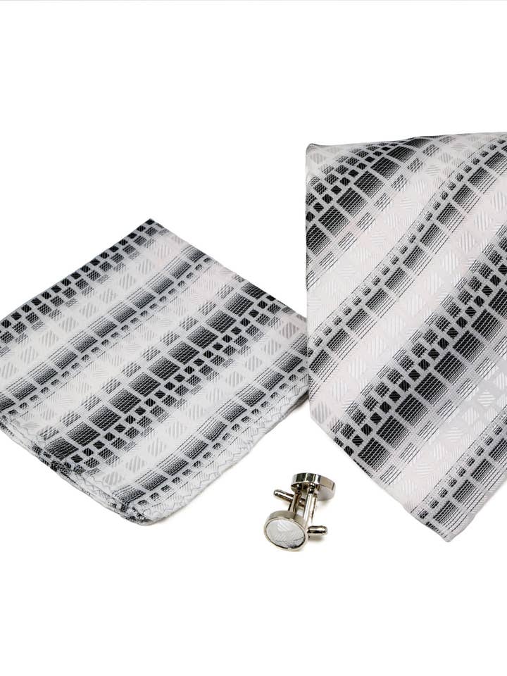 Men's Grey Geometric Pattern Design 4-pc Necktie Box Set for wholesale by Ferrecci