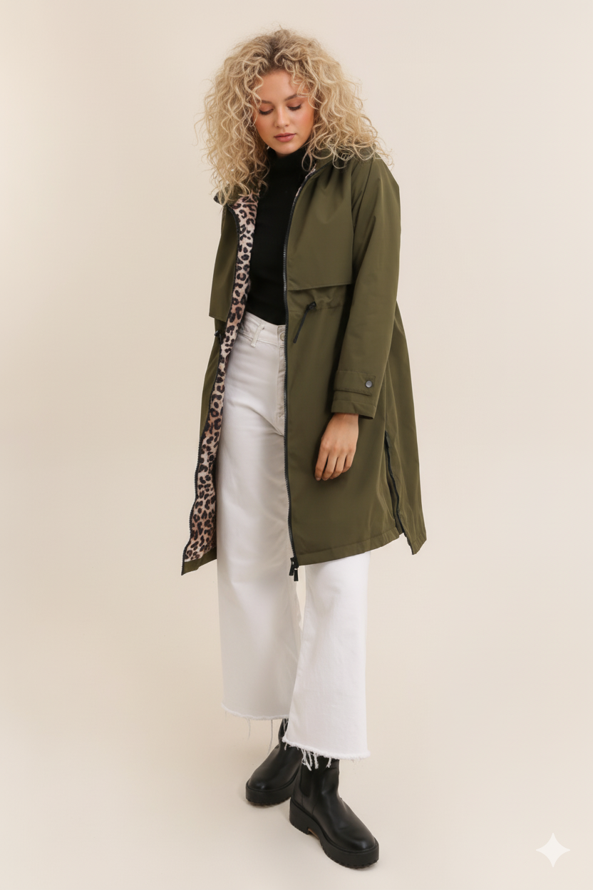 Attrait Paris - Wholesale Raincoat - Women's - Long and elegant raincoat with leopard lining - plus sizes0