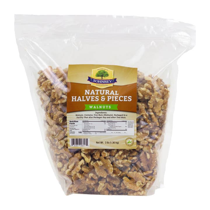 Sohnrey Family Foods LLC - Wholesale Nuts - Raw California Chandler Walnuts Halves and Pieces 3 lb