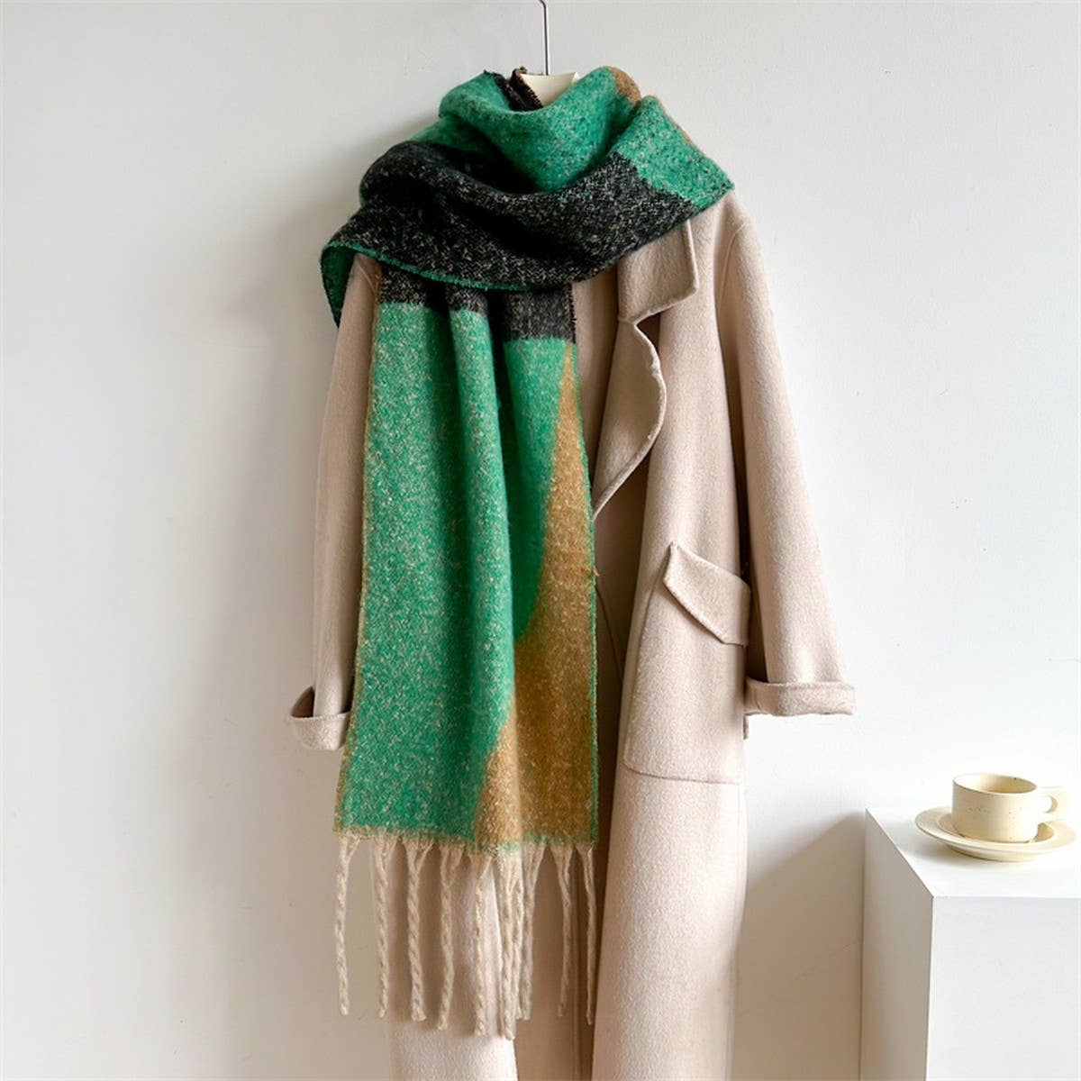 ACCITY - Wholesale Scarf - Women's - Geometric Fringe Wool Scarf,Thick Colorblock Shawl_CWASC097810