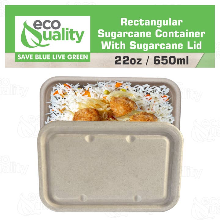 EcoQuality – wholesale Food storage container – 22oz Sugarcane Fiber Bowl with Sugarcane Lid Compostable Disposable Oblong Food Prep Storage5