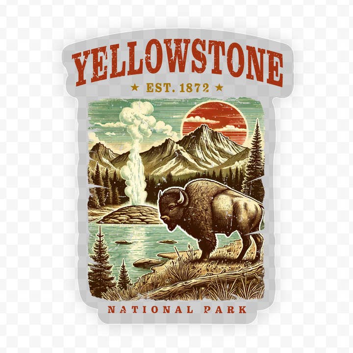 Yellowstone National Park Clear Vinyl, Sticker, 3x3 in. for wholesale by Savannah and James Co