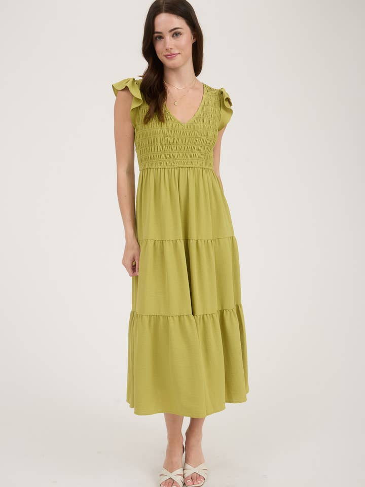 Blu Pepper - Wholesale Dress - Women's - FLUTTER SLEEVE MAXI DRESS