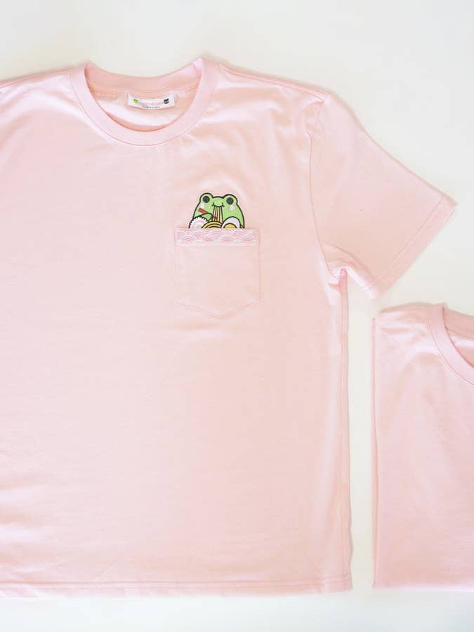 Jessthechen - Wholesale T-Shirt - Unisex - Frog Ramen Embroidered Pocket Tee | Blush Pink3