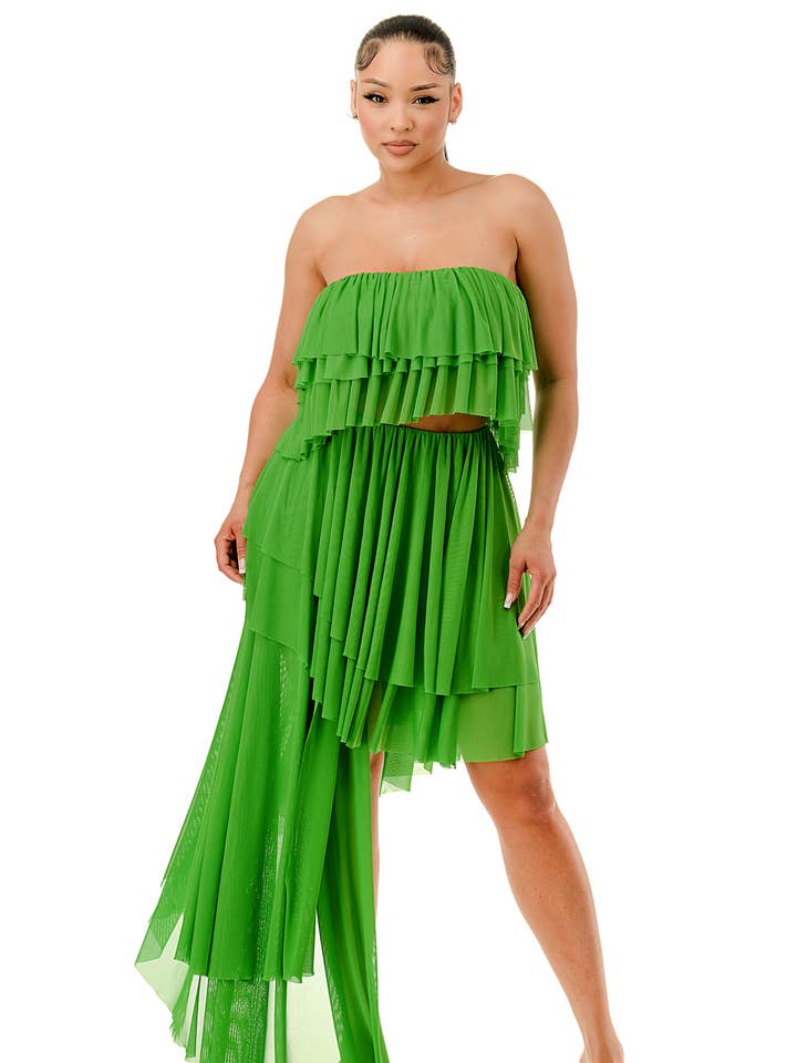 RegularChiffon Ruffle Tube Top & Asymmetric Ruffle Skirt Set for wholesale by Namatt Design