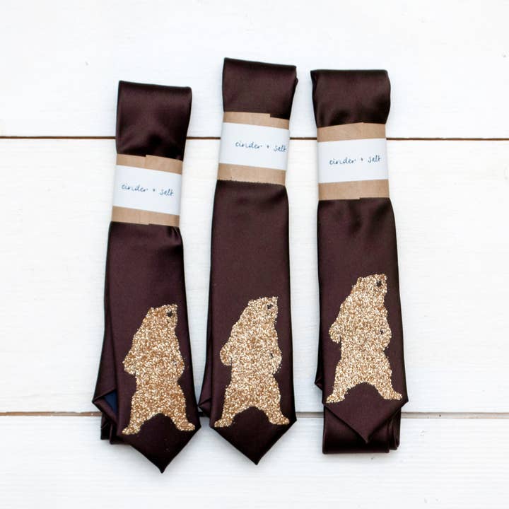 Grizzly Bear Skinny Tie - Chestnut Brown for wholesale by Cinder + Salt