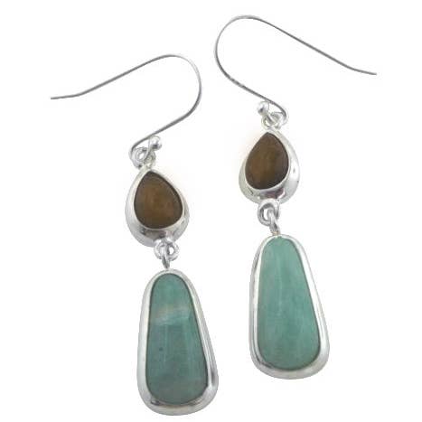 Tijgeroog en Amazoniet Sterling Zilveren Oorbelhaken voor wholesale door Silver Insanity