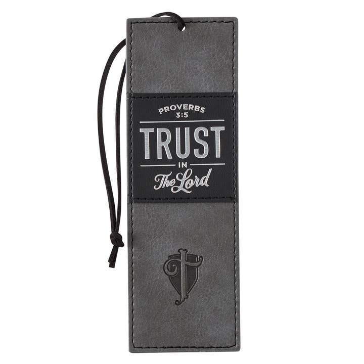 Bookmark Faux Leather Gray/Black Trust in the Lord Prov. 3:5 for wholesale by Christian Art Gifts