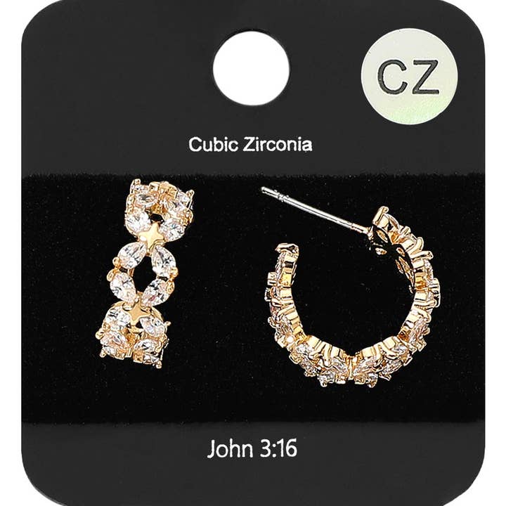 Marquise CZ Stone Petal Floral Link Hoop Evening Earrings for wholesale by Sensibling Corp.