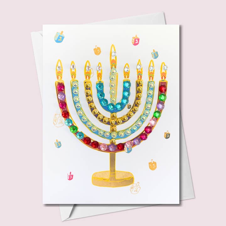Happy Chanukah Menorah Greeting Card for wholesale by Russell Jeffery Design by Off By Heart Design