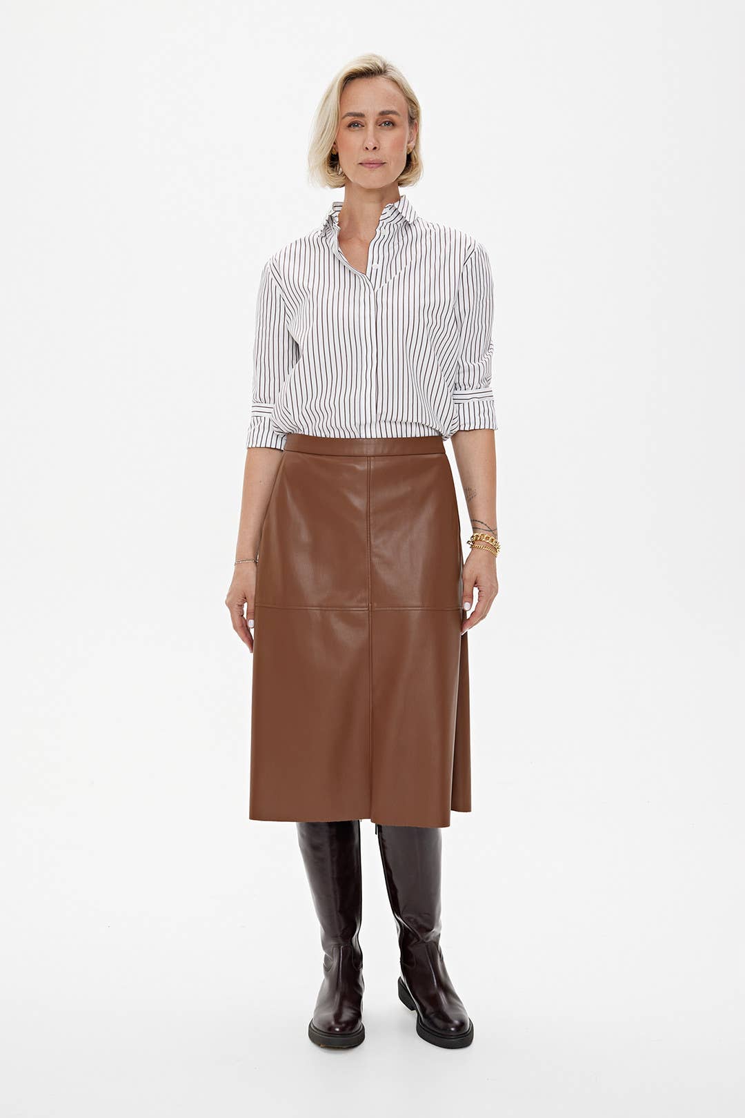 Skirt 'TOSCANA' | faux-leather A-line in almond for wholesale on Faire