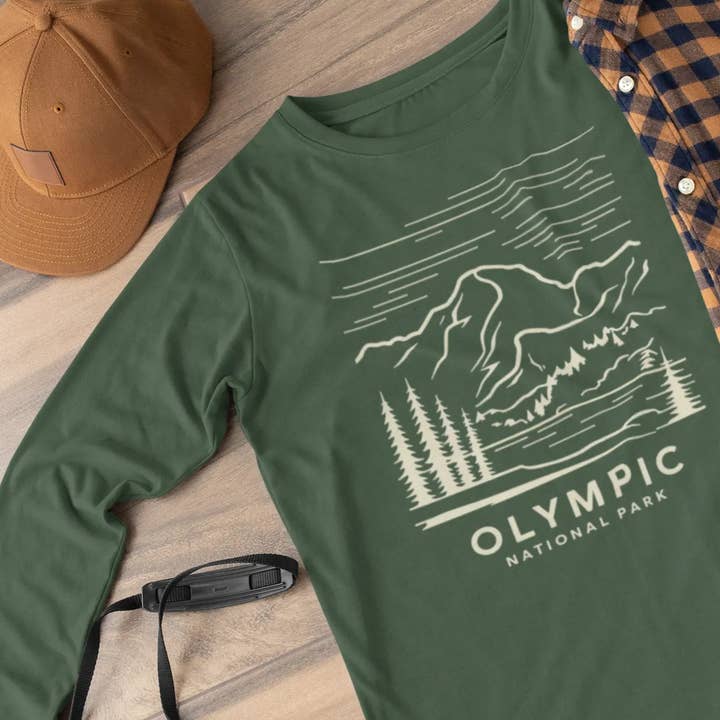 Park Service Apparel - Vente T-shirt sérigraphié – unisexe - T-shirt à manches longues unisexe Olympic National Park Art de ligne de montagne4