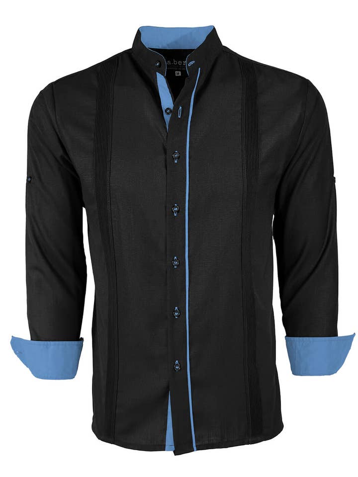 Y.A.Bera Clothing Modern Guayaberas - Wholesale Button Down Shirt - Men's - Couture Black Clásico Mandarin Presidencial Guayabera21