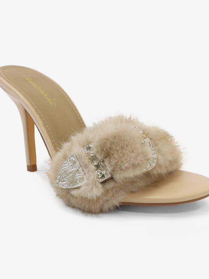 Lemonade Shoes - Wholesale High heels – Women’s - CHAIRMAN- Fur Mule Heels w/ Embellishment 9