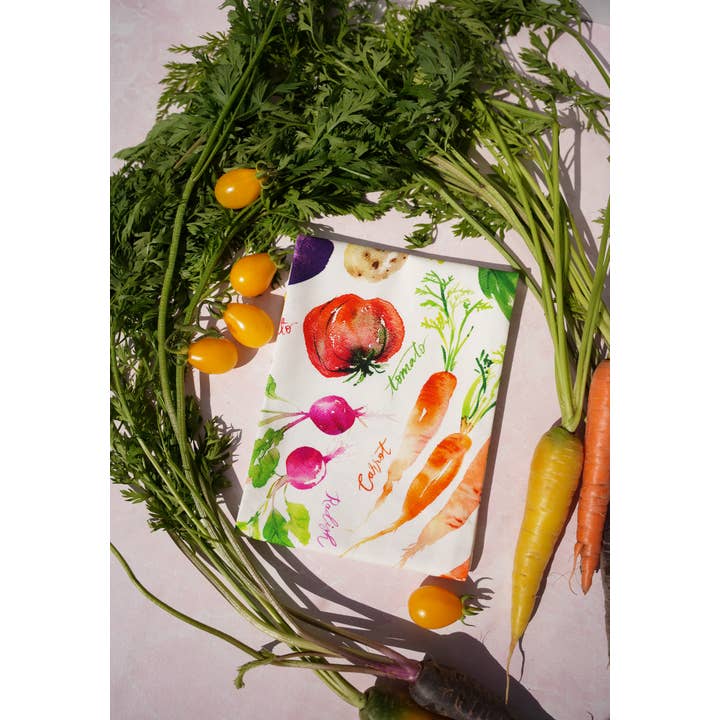 Jean Choe Art & Design - Wholesale Tea Towel - Vegetable Medley Tea Towel. Watercolor Veggie Kitchen Towel.18