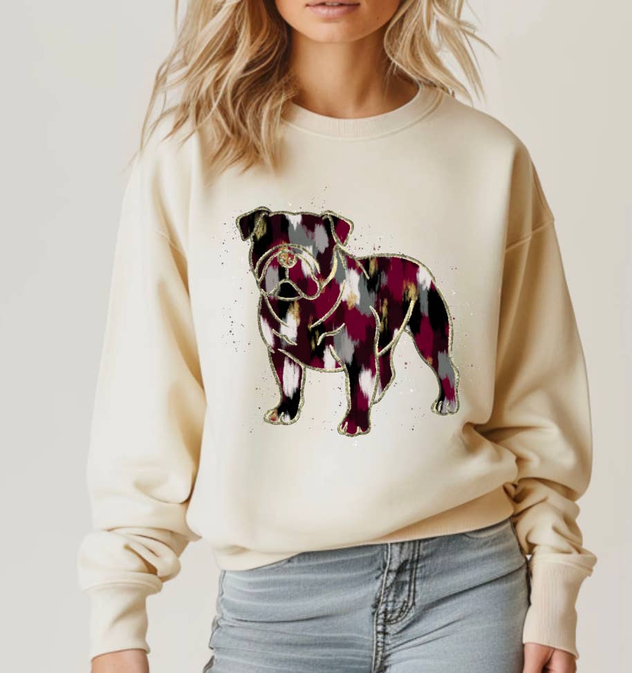 Gia Gifts Boutique - Wholesale Graphic Sweatshirt - Women's - Watercolor Bulldog Graphic Sweatshirt