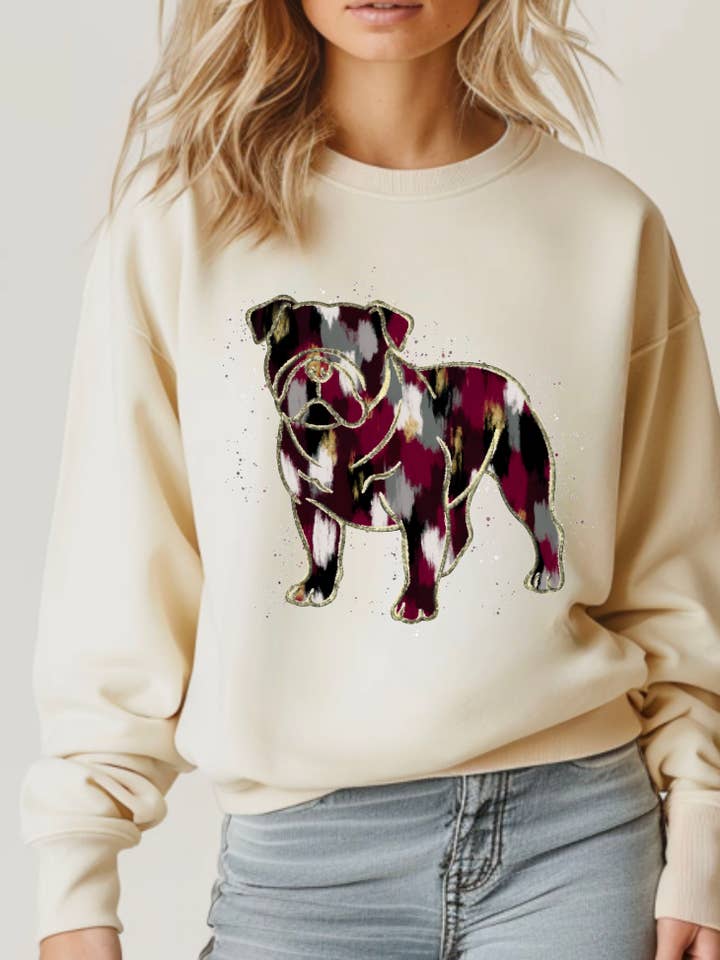 Gia Gifts Boutique - Wholesale Graphic Sweatshirt - Women's - Watercolor Bulldog Graphic Sweatshirt 0