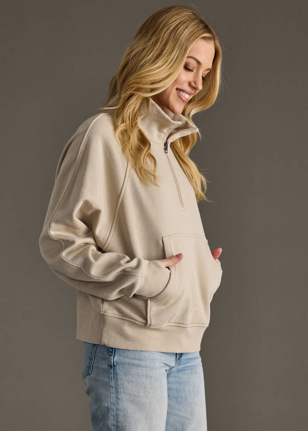 Panache Apparel Co. - Wholesale Sweatshirt - Women's - Tan Quarter Zip Sweatshirt3