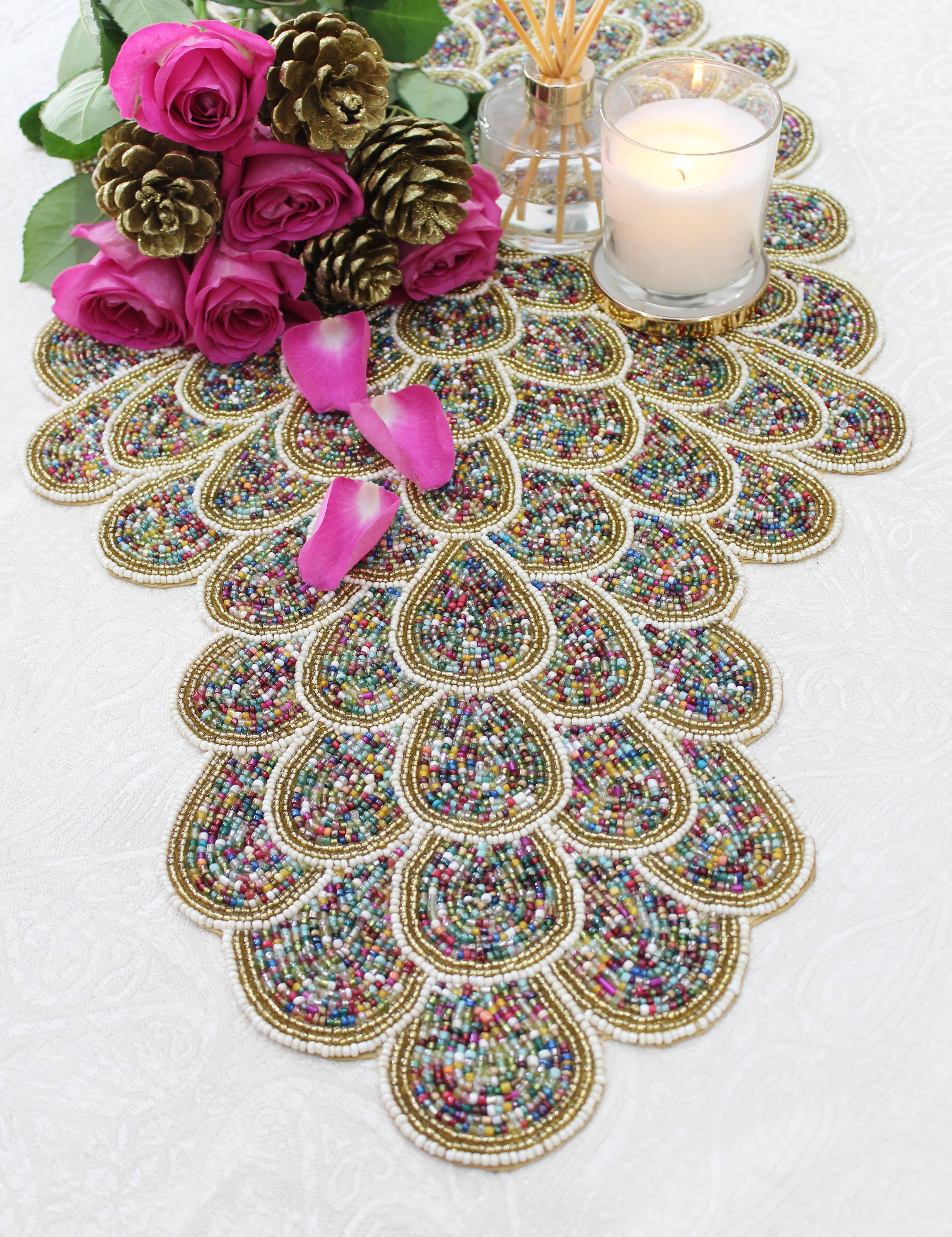 Rosenbelle London – wholesale Table runner – White & Gold Multicoloured Petals Handmade  Table Runner6