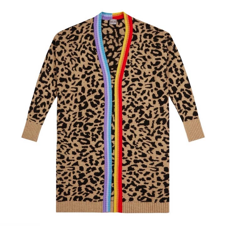 Leopard Print Cashmere Blend Long Cardigan for wholesale by Orwell + Austen
