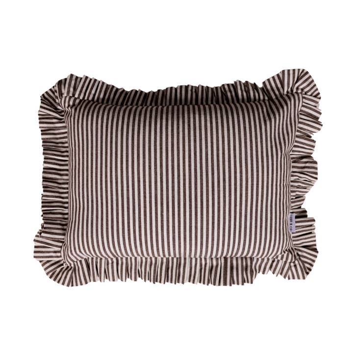 Ruffle Lumbar Pillow Cover Brown White Stripes for wholesale by Luxe B Co
